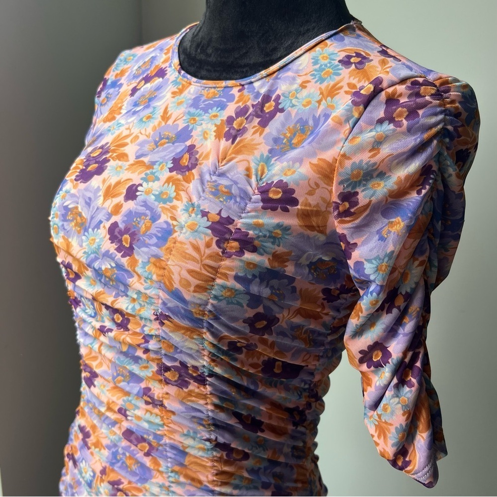 Zara Purple Print Ruched Mini Dress - Picture 15 of 17